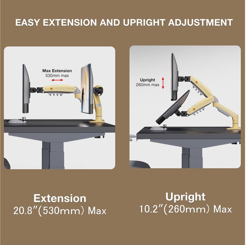 NB ERGONOMIC Monitor Mount for 17 to Inch Computer Screens, Monitor Stand Gas Spring Monitor Arm Load Max 9 kg VESA 75/100 mm Monitor Mount (F80-XD) - Image 5