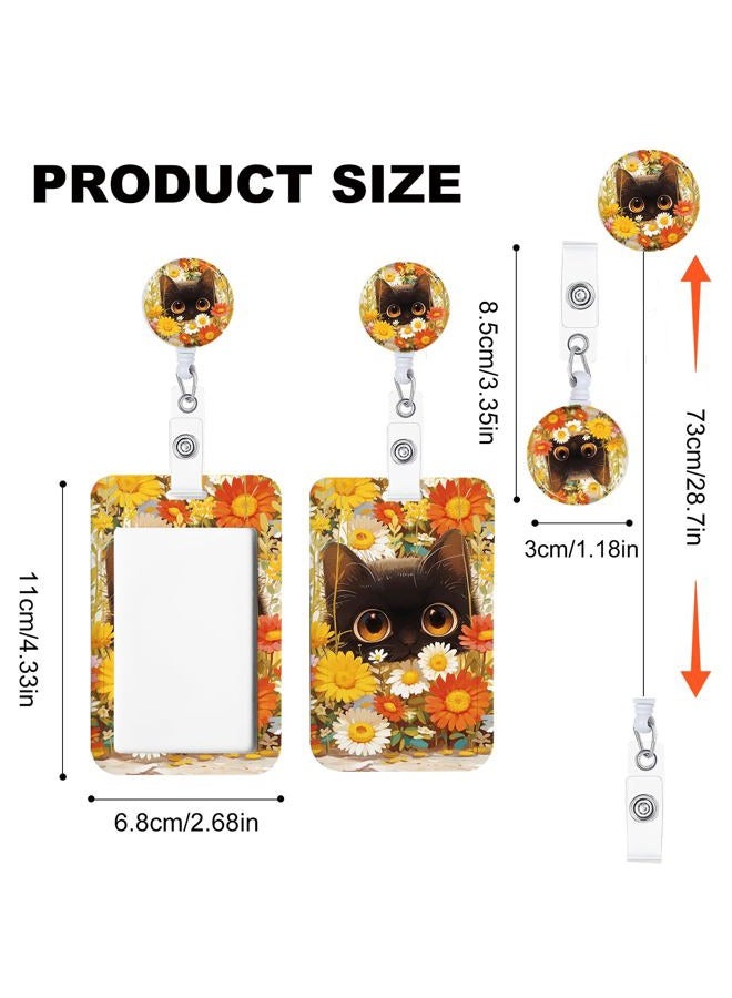 NICCCARD 3 Set Cat Hiding in The Flowers ID Badge Holder with Clip Badge Reels Retractable Heavy Duty,Keychain，ID Holder for School Nurse Office - Image 2