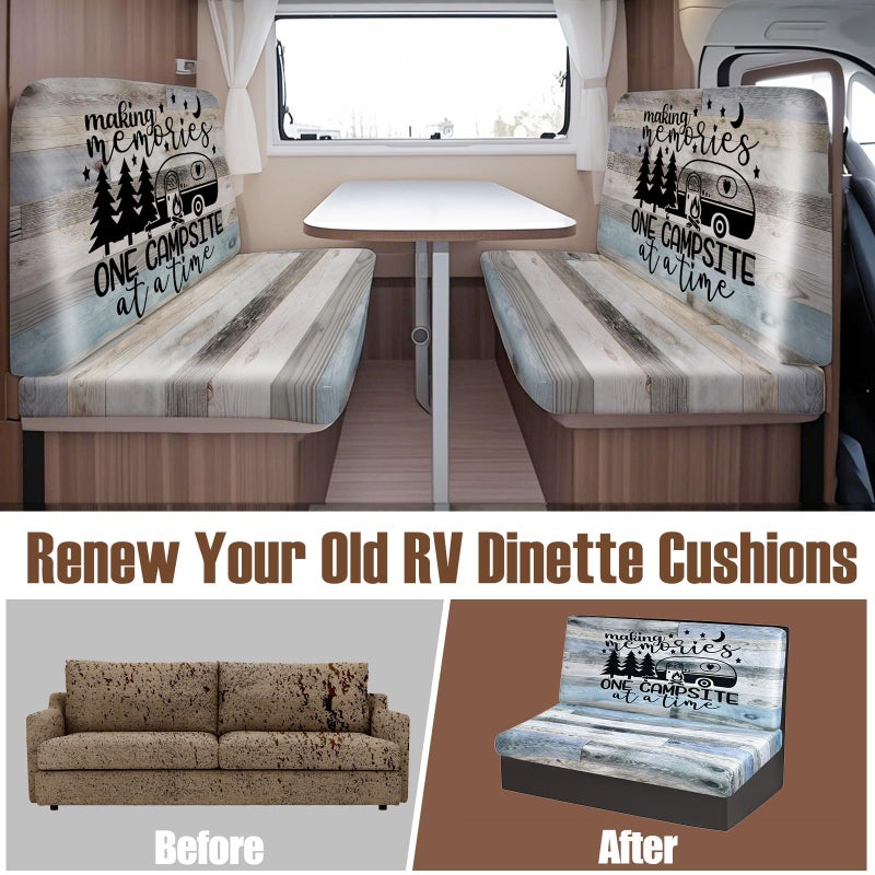 BBSET 6pcs Rv Dinette Cushion Covers Stretch Washable Rv Cushion Slipcove Replacement for Camper Car Bench, 2 Pillowcase, 2 Backrest and 2 Bench Covers (Blue Wooden) - Image 3