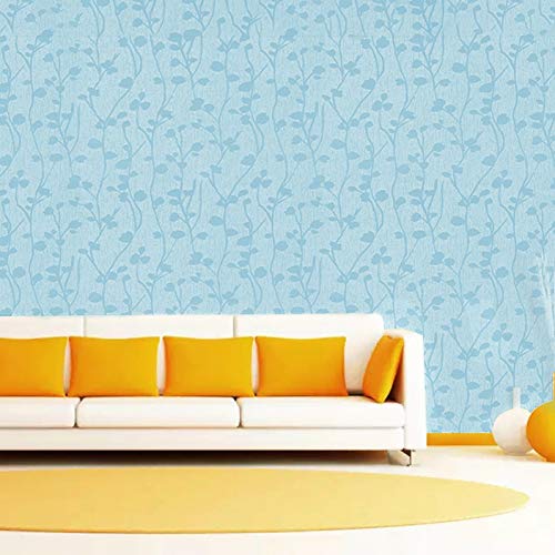 Wolpin Wall Stickers Wallpaper Butterfly Leaves (45 x 1000 CM, Blue) | Embossed Self Adhesive Floral Nature Hallway | for Kids Bedroom Decoration DIY - Image 1