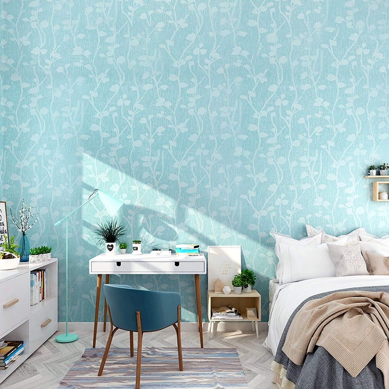 Wolpin Wall Stickers Wallpaper Butterfly Leaves (45 x 1000 CM, Blue) | Embossed Self Adhesive Floral Nature Hallway | for Kids Bedroom Decoration DIY - Image 4