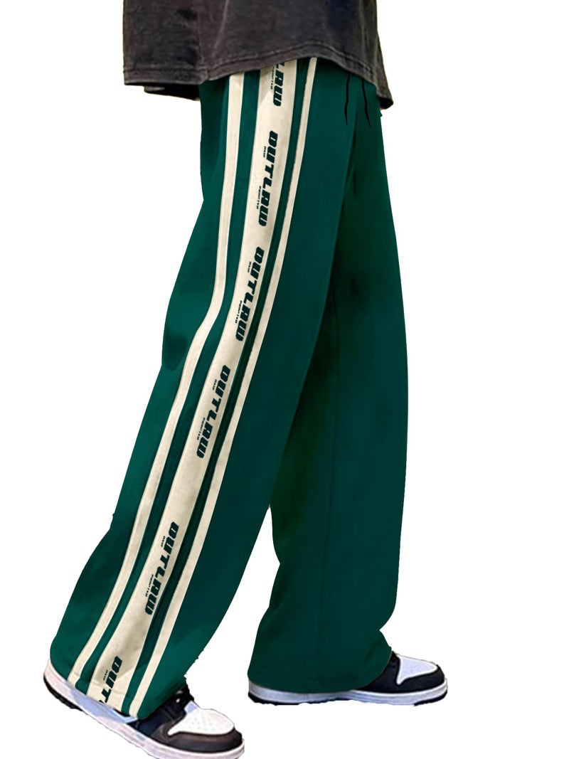 Jump Cuts Mens Side Tap Green and Beige Polyester Trackpant - Image 1