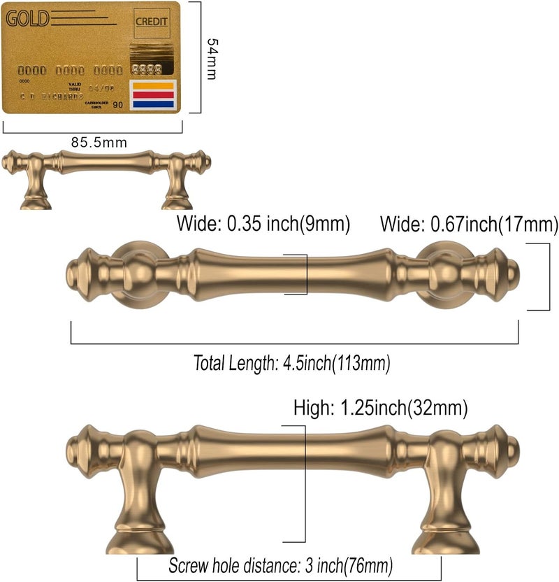 Amerdeco 10 Pack Champagne Bronze Cabinet Pulls 3 Inch(76mm) Hole Center Cabinet Hardware Kitchen Cabinet Handles for Bathroom Drawer Pulls Dresser Pulls ZH0014 - Image 5