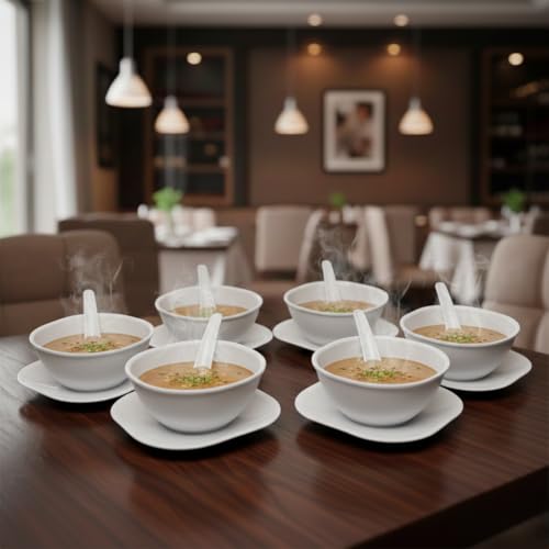 Gluman Polycarbonate Round Shape 18 Pcs Soup Bowl Set 6 Bowl And 6 Spoon,6 Dish Microwave Safe For Home And Office Use (White), 400 ML - Image 3