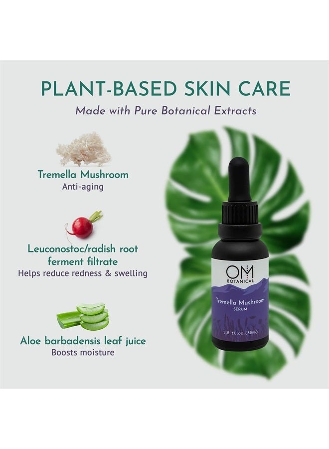 Om Botanical Organic Tremella Mushroom Facial Serum | Twice The Hydration of Hyaluronic Acid Without The Sticky Mess | Ultra-hydrating, Microbiome Friendly All Natural, Organic, Vegan and Cruelty-Free Serums for F 