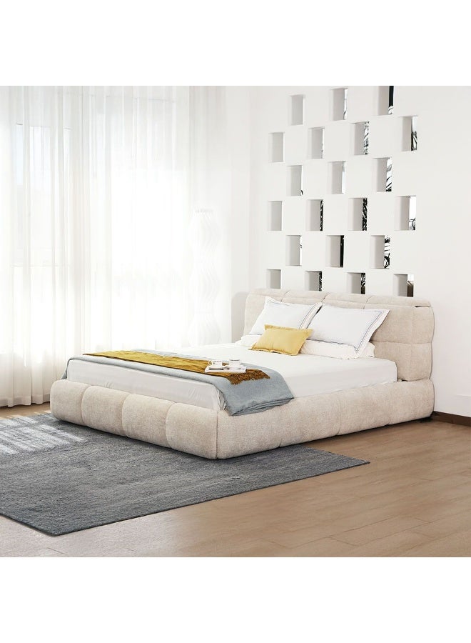 Ian 180x200 King Bed with Headboard Storage Beds | Modern Design Wooden Double Bed Frame Furniture | Comfortable Bed (Mattress Not Included) L246xW206xH103cm-Beige - Image 1