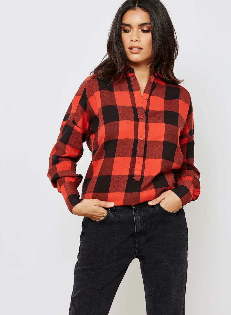 NOISY MAY Longline Checked Shirt