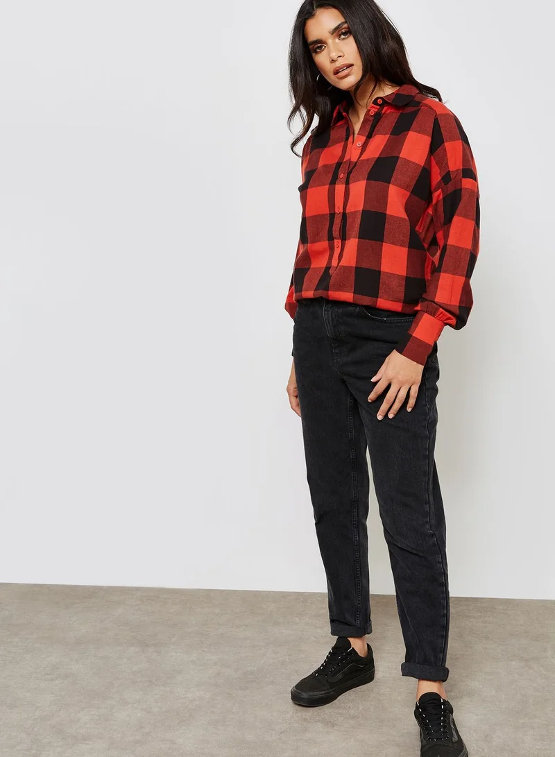 NOISY MAY Longline Checked Shirt