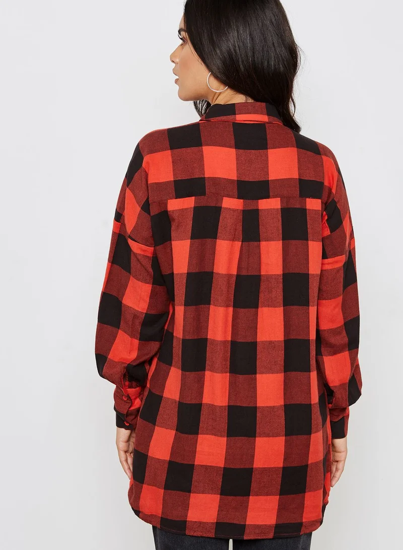 NOISY MAY Longline Checked Shirt