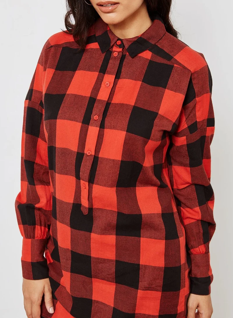 NOISY MAY Longline Checked Shirt