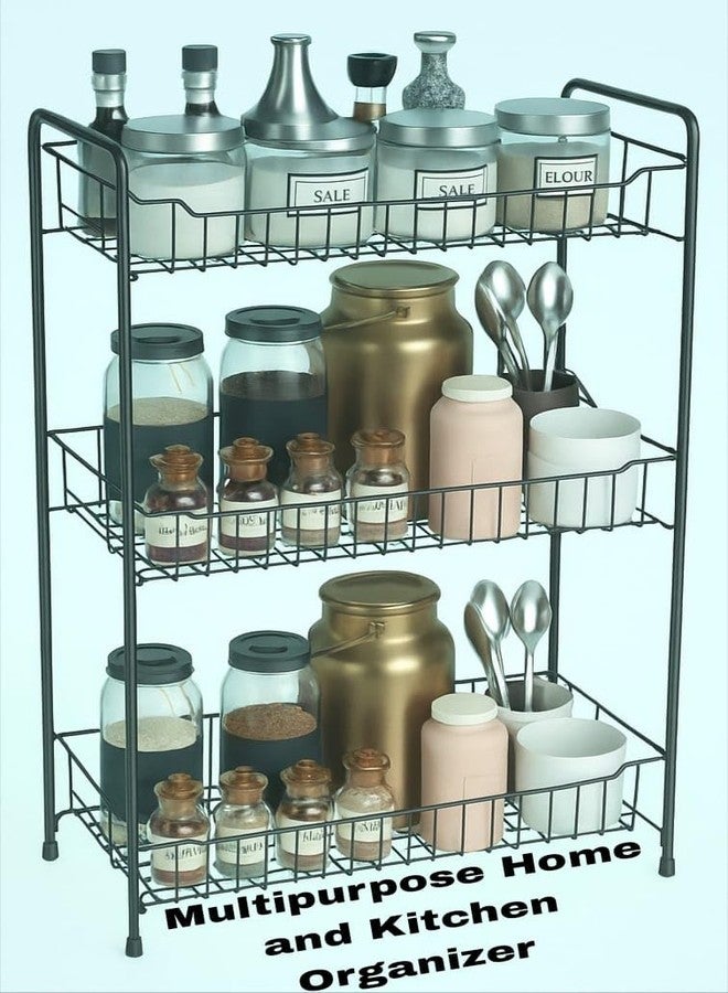 GLOCY 3-Tier Fruit and Vegetable Storage Rack, Kitchen Counter Top & Undercounter Organizer Basket, Multipurpose kitchen Rack Shelf(Black) - Image 2