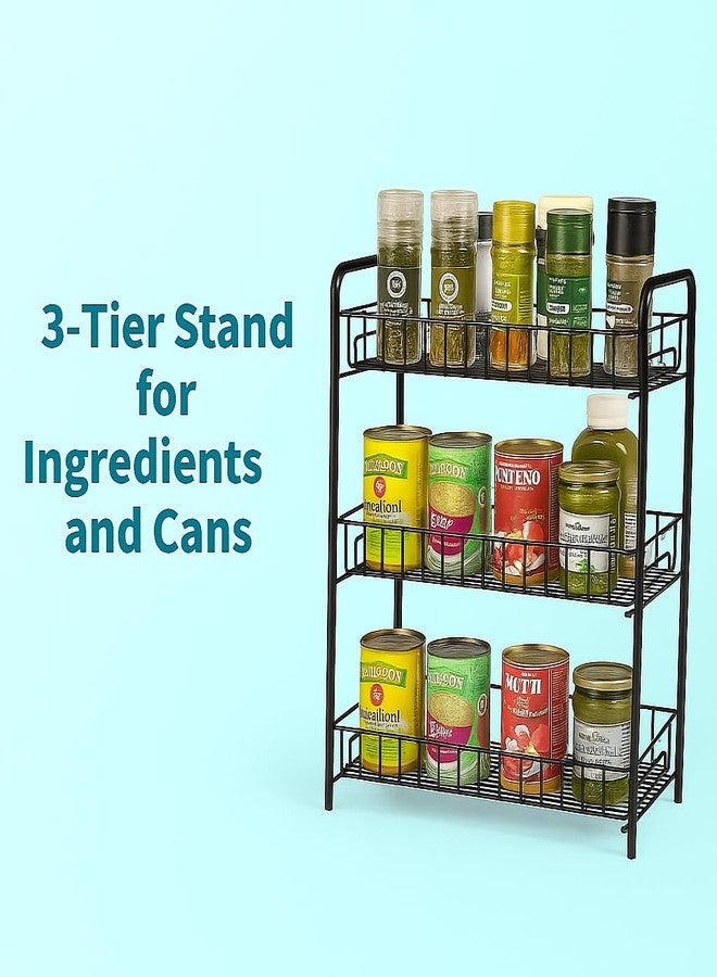 GLOCY 3-Tier Fruit and Vegetable Storage Rack, Kitchen Counter Top & Undercounter Organizer Basket, Multipurpose kitchen Rack Shelf(Black) - Image 3