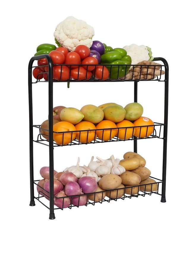 GLOCY 3-Tier Fruit and Vegetable Storage Rack, Kitchen Counter Top & Undercounter Organizer Basket, Multipurpose kitchen Rack Shelf(Black) - Image 1