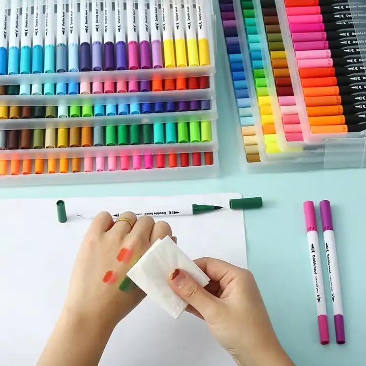Qatalitic Dual Tip Brush Pens - 24 Color Felt Tip Pen Set With Fineliners, Watercolor Marker, And Highlighters - Ideal For Coloring, Drawing, Sketching, And Calligraphy, Multicolor - Image 3