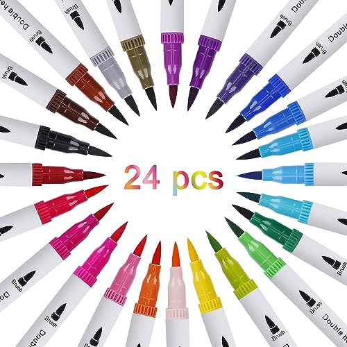 Qatalitic Dual Tip Brush Pens - 24 Color Felt Tip Pen Set With Fineliners, Watercolor Marker, And Highlighters - Ideal For Coloring, Drawing, Sketching, And Calligraphy, Multicolor - Image 2