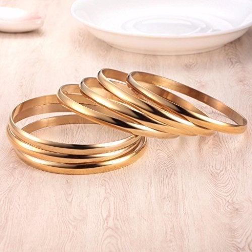 Castillna 14K Gold Plated Gold Bangle Bracelets for Women, Set of 7 Pieces, 7.8 Inches - Image 2
