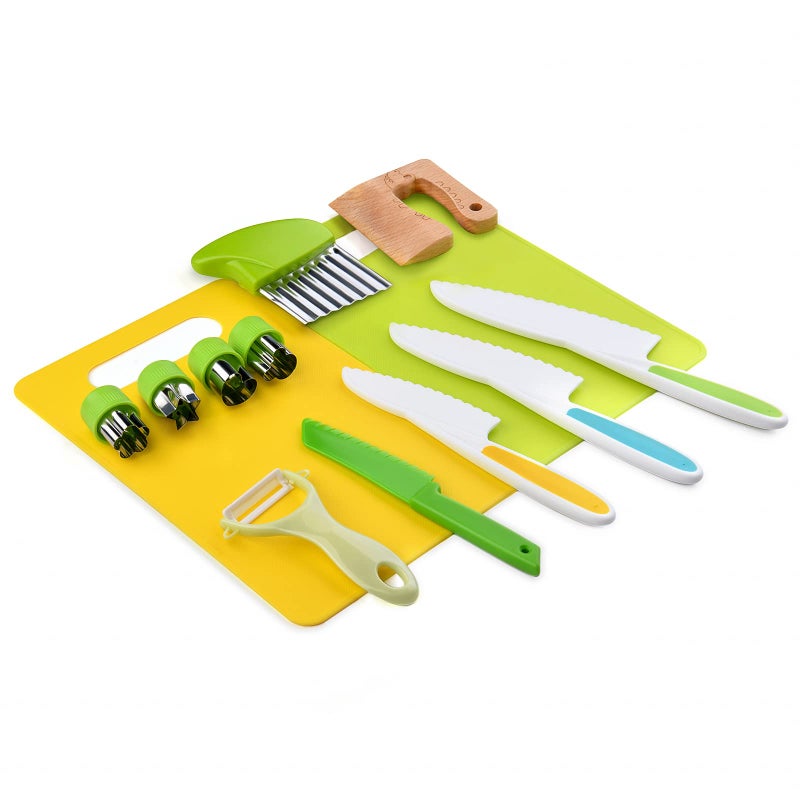 Yeeammk 13 Pieces Montessori Kitchen Tools For Toddlers-Kids Cooking Sets Real-Toddler Toys Set For Real Cooking With Plastic Toddler Safe Knives Crinkle Cutter Kids Cutting Board - Image 2