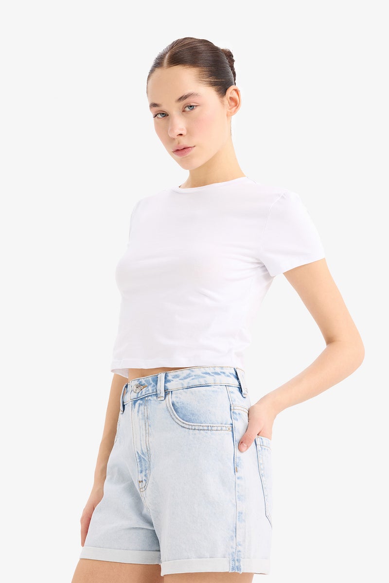 DeFacto Woman Mom Fit Jean High waist Folded Leg Shorts - Image 2