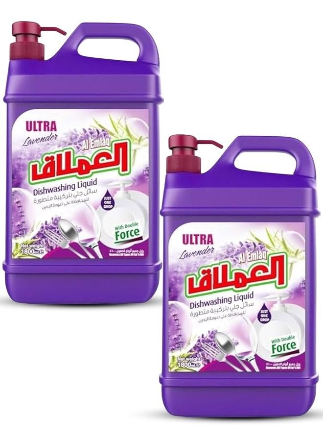 العملاق سائل غسيل الأطباق من الإملاك برائحة اللافندر الفائقة وقوة مضاعفة - عبوة من قطعتين × 1800 مل - Image 1