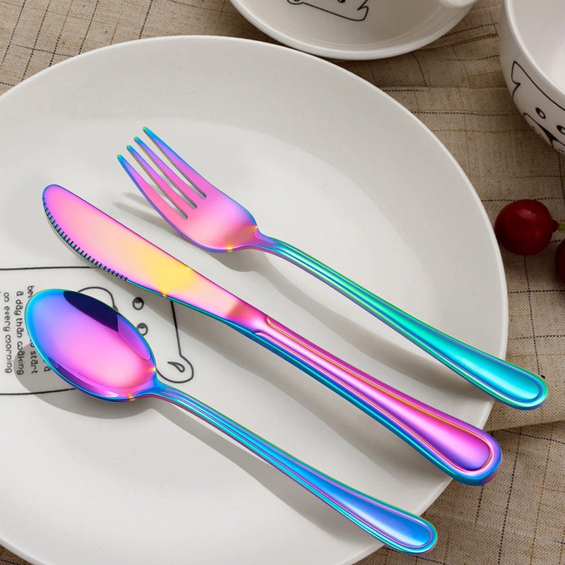 LIANYU 12-Piece Rainbow Kids Silverware Set, Stainless Steel Toddler Utensils Flatware Set, Child Cutlery Tableware for 4, Include knife Fork Spoon, Mirror Finished, Dishwasher Safe - Image 2