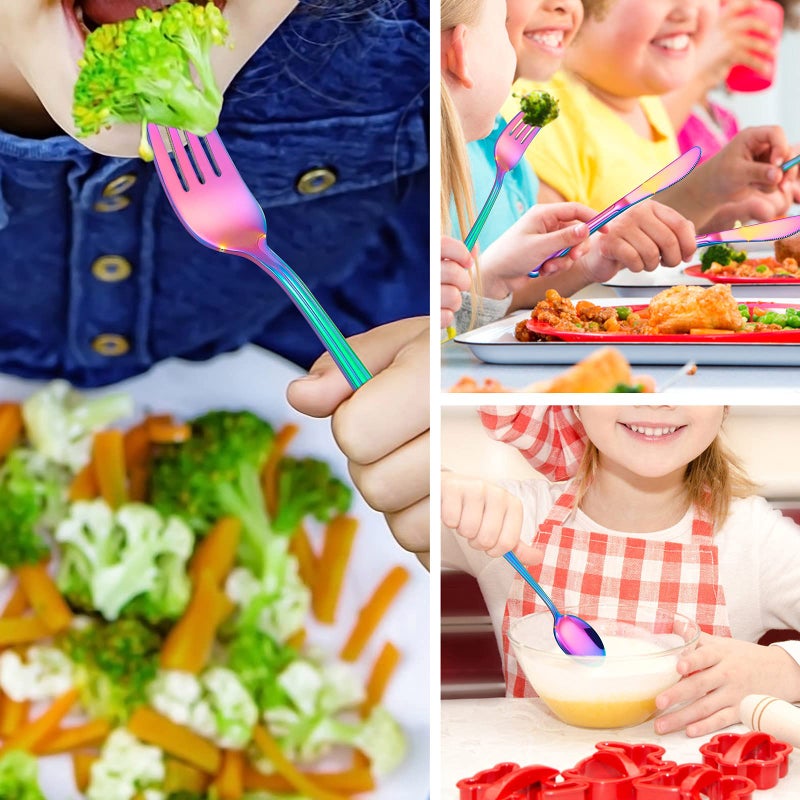 LIANYU 12-Piece Rainbow Kids Silverware Set, Stainless Steel Toddler Utensils Flatware Set, Child Cutlery Tableware for 4, Include knife Fork Spoon, Mirror Finished, Dishwasher Safe - Image 4