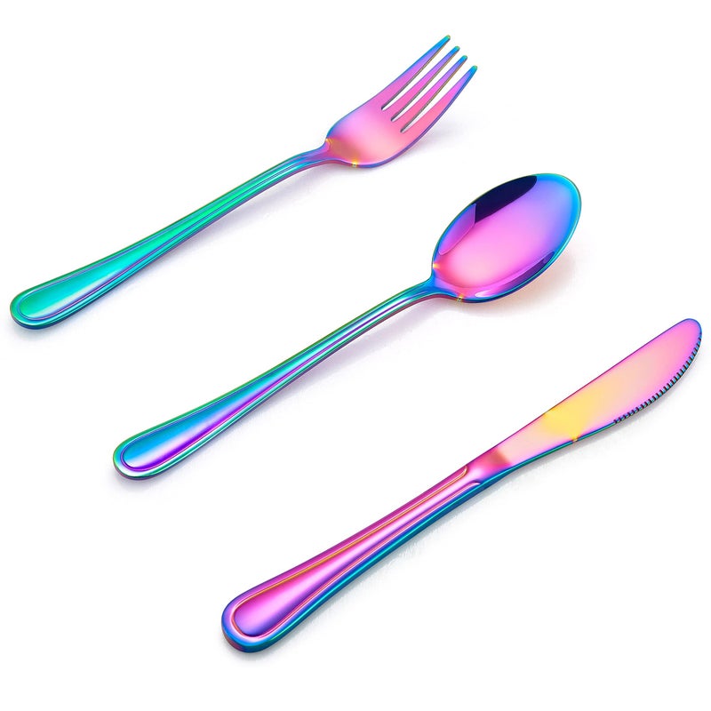 LIANYU 12-Piece Rainbow Kids Silverware Set, Stainless Steel Toddler Utensils Flatware Set, Child Cutlery Tableware for 4, Include knife Fork Spoon, Mirror Finished, Dishwasher Safe - Image 1