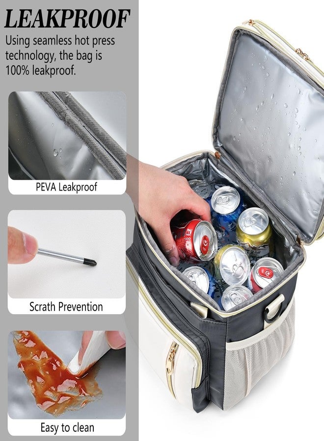 LOKASS Lunch Bag& Lunch Box for Men Women Double Deck,Large Insulated Adult Lunch Box Leakproof Lunchbox Cooler Bag for Work Picnic Beach,（Gray&White） - Image 4