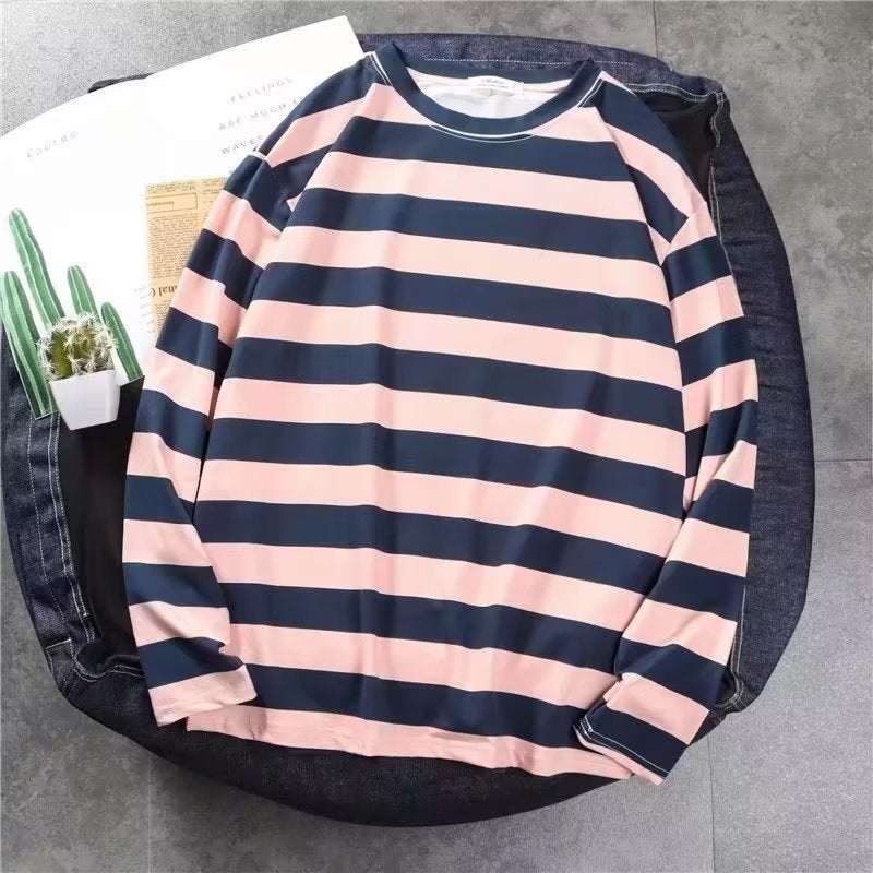 Hong Kong Style Round Neck T-shirt Men's Top T-shirt Spring and Autumn Korean Style Loose Casual Students Couple Long Sleeve Base Shirt Trendy - Image 1