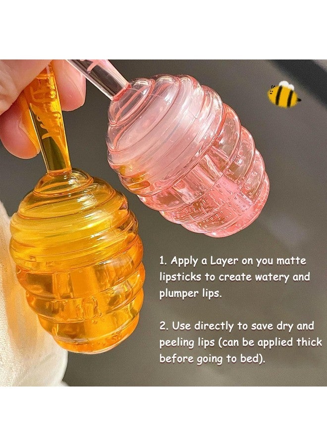 Rosarden Honey Lip Oil Set Lip Oil 2Pcs Moisturizing Lip Gloss Gift Set Lip Oil Gloss Jelly Lip Gloss Colorless Lip Care Oils For Very Dry Lips Long Lasting Nourishing Lip Glow Oil Lip Care Products - Image 2