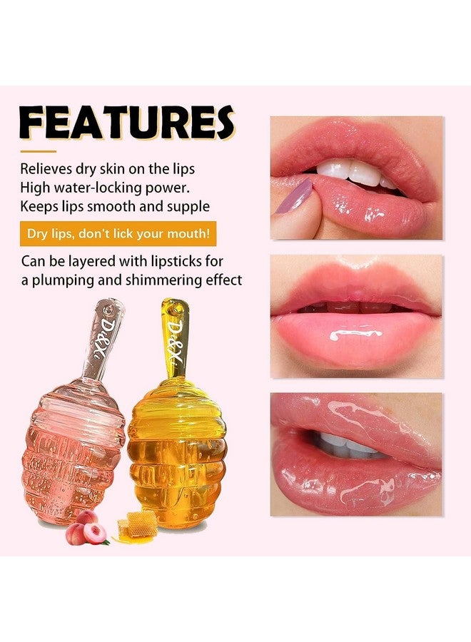 Rosarden Honey Lip Oil Set Lip Oil 2Pcs Moisturizing Lip Gloss Gift Set Lip Oil Gloss Jelly Lip Gloss Colorless Lip Care Oils For Very Dry Lips Long Lasting Nourishing Lip Glow Oil Lip Care Products - Image 3