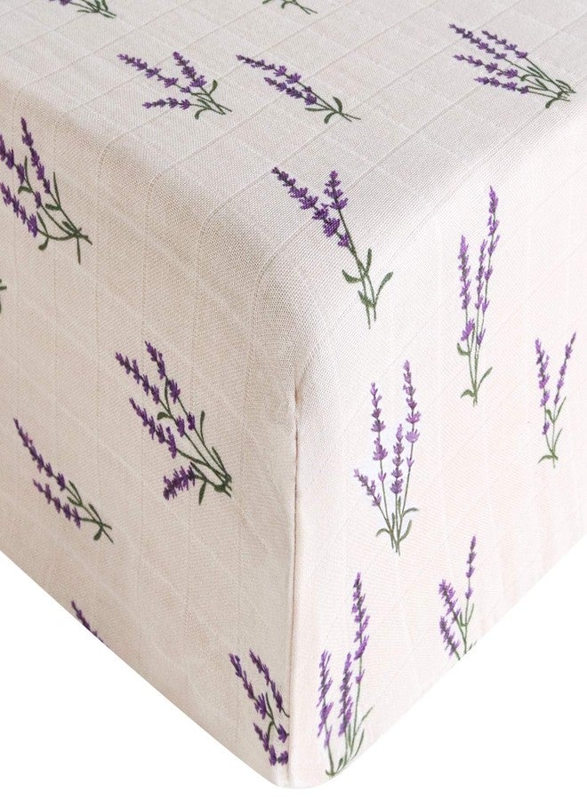 LifeTree Crib Sheets for Baby, Muslin Fitted Crib Sheets Boys Girls - Toddler Bed Sheet Fits Standard Crib, Organic Cotton Breathable and Lightweight, Lavender Pattern, 28in x 52in - Image 1