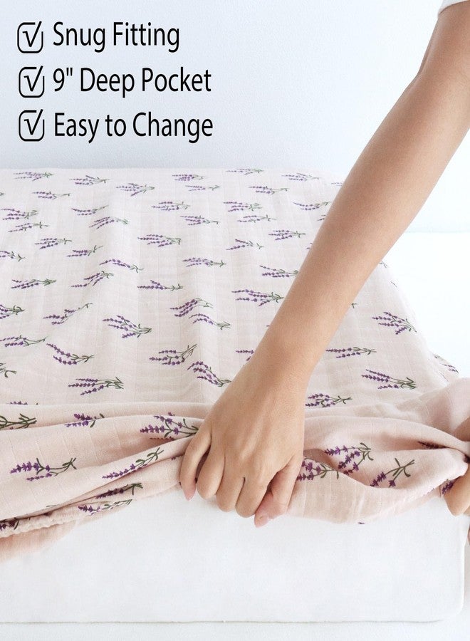 LifeTree Crib Sheets for Baby, Muslin Fitted Crib Sheets Boys Girls - Toddler Bed Sheet Fits Standard Crib, Organic Cotton Breathable and Lightweight, Lavender Pattern, 28in x 52in - Image 3