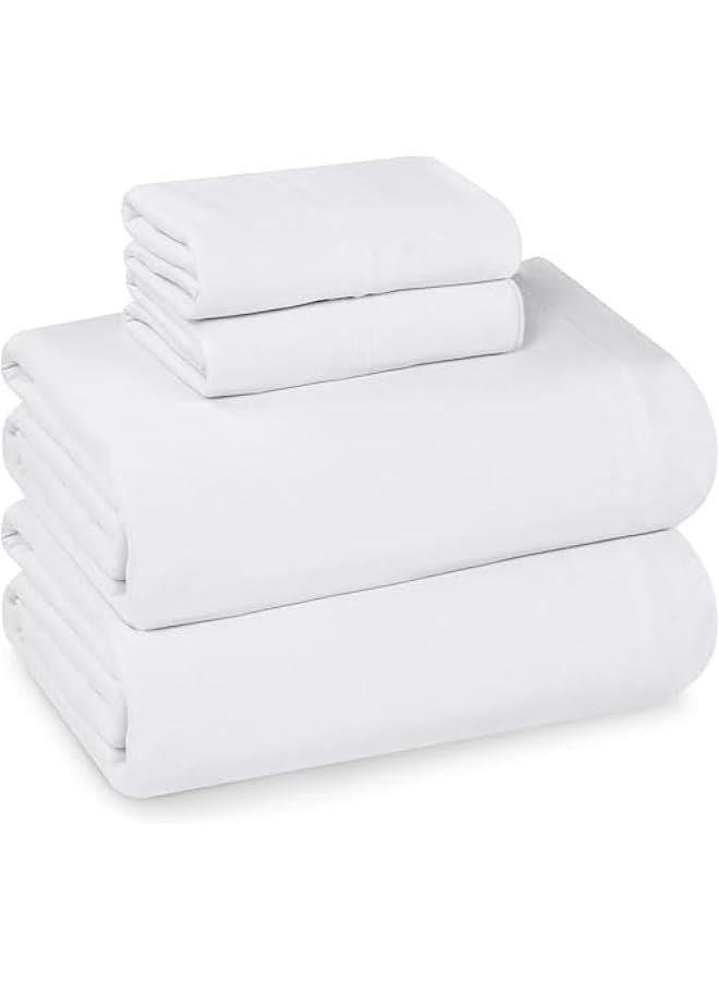Bedding Sheet Set - Jersey Knit Sheets 4 Piece King Jersey Sheet Set – Cotton Jersey Sheets – Soft T-Shirt Stretchy Sheets (King, White) - Image 1