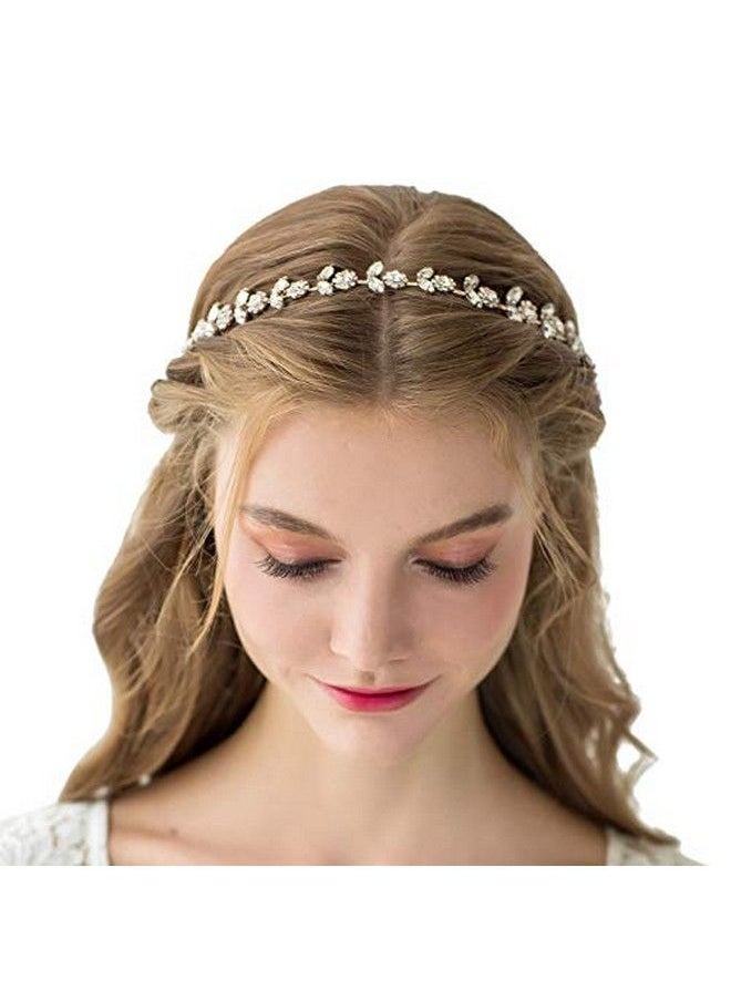 SWEETV - Rhinestone Bridal Headband Crystal Wedding Headpiece Gold Hair Accessories For Bride Bridesmaid Flower Girl - Image 1