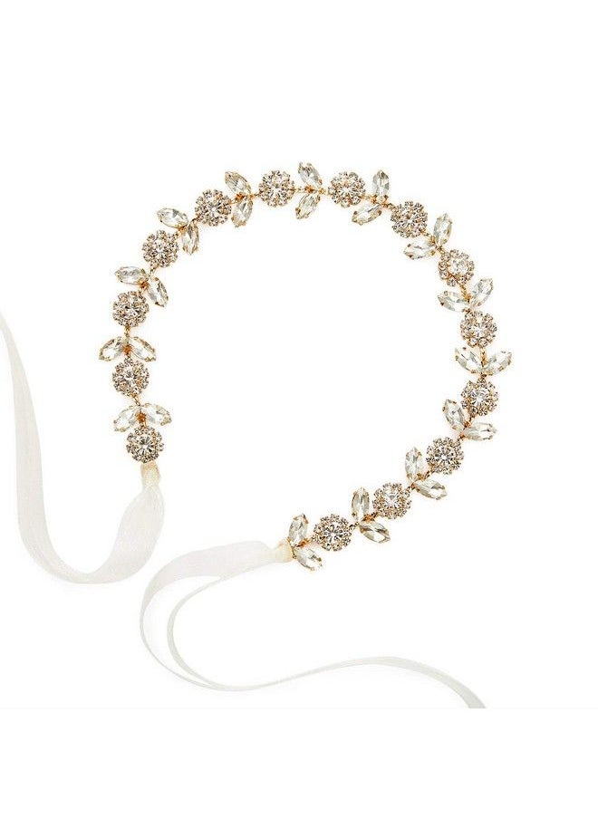 SWEETV - Rhinestone Bridal Headband Crystal Wedding Headpiece Gold Hair Accessories For Bride Bridesmaid Flower Girl - Image 1