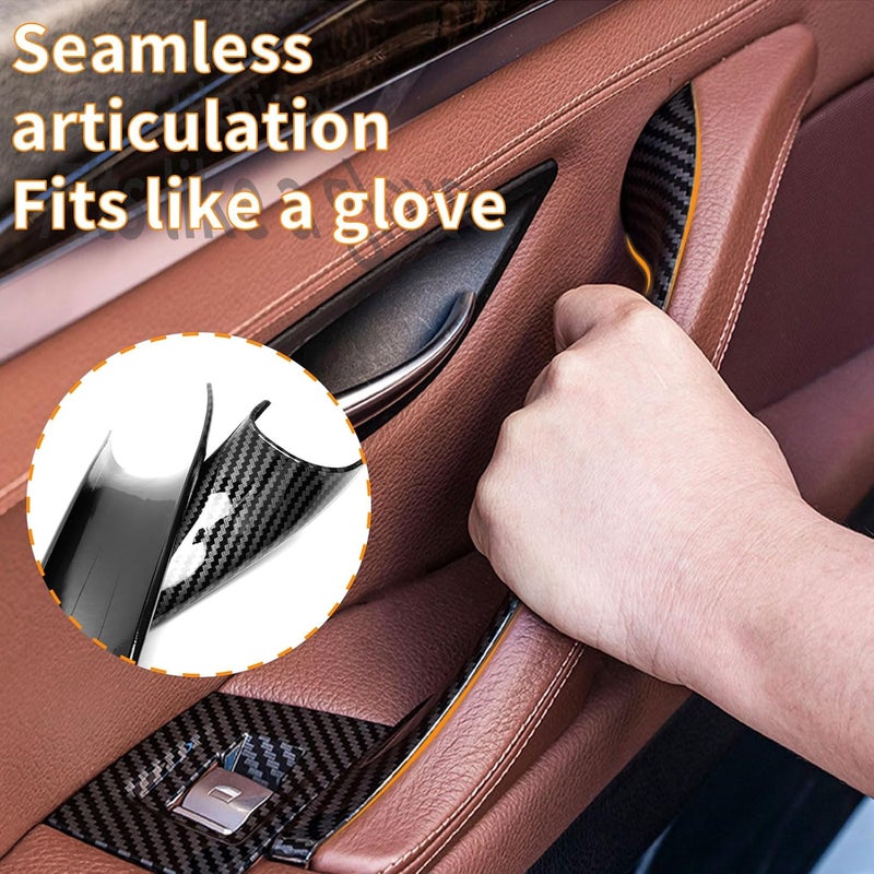 7 قطع غطاء لاصق من ألياف الكربون لمقبض سحب الباب الداخلي غير القابل للإزالة لسيارات BMW 5 Series F10/F11 (2010-2016) 520, 523, 525, 528, 530, 535 لوحة ذراع مفتاح نافذة السائق والراكب - Image 4