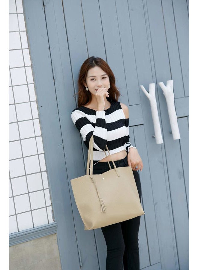 Dreubea Women's Soft Leather Tote Shoulder Bag from, Big Capacity Tassel Handbag - Image 3