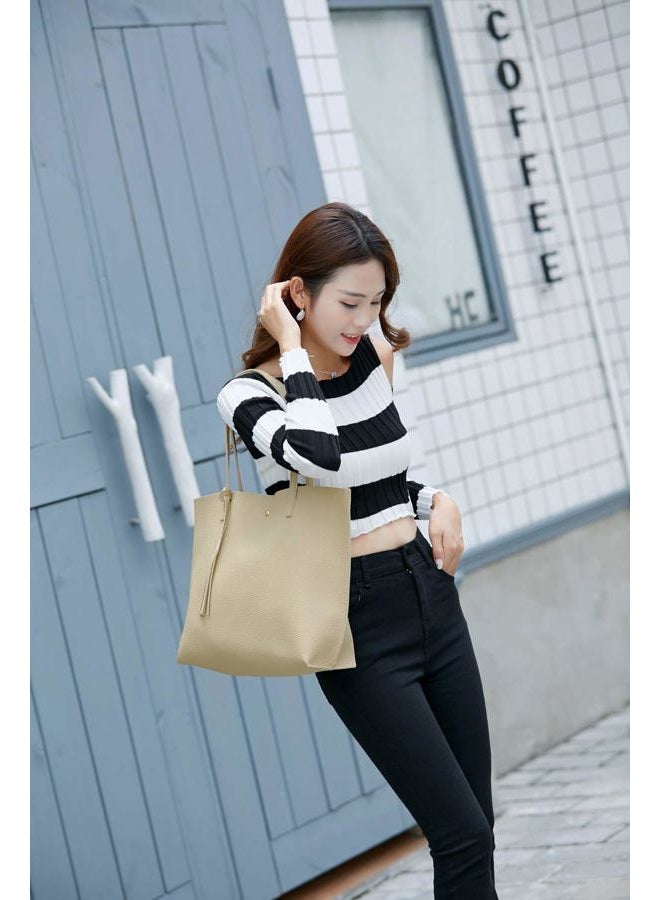 Dreubea Women's Soft Leather Tote Shoulder Bag from, Big Capacity Tassel Handbag - Image 2