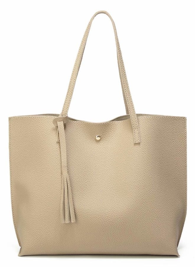 Dreubea Women's Soft Leather Tote Shoulder Bag from, Big Capacity Tassel Handbag - Image 1