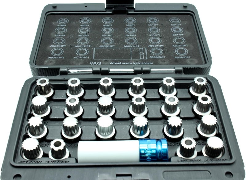 TEMO 23 pc Wheel Lock Lugnut Anti-Theft Lug Nut Screw Removal Key Socket Set for Vw Audi with 1/2 Inch Socket Adapter - Image 1