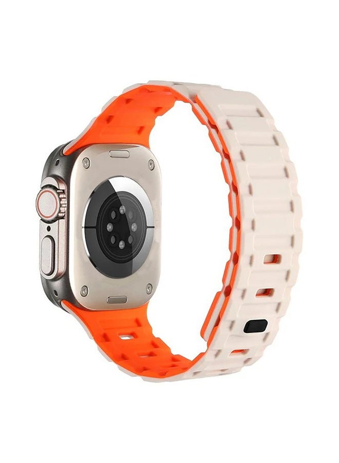 O Ozone Silicone Magnetic Band for Apple Watch 42mm 41mm 40mm 38mm, Magnet Strap with Anti-drop Buckle for iWatch Ultra SE 10 9 8 7 6 5 4 3 2 1-Starlight/Orange - Image 1