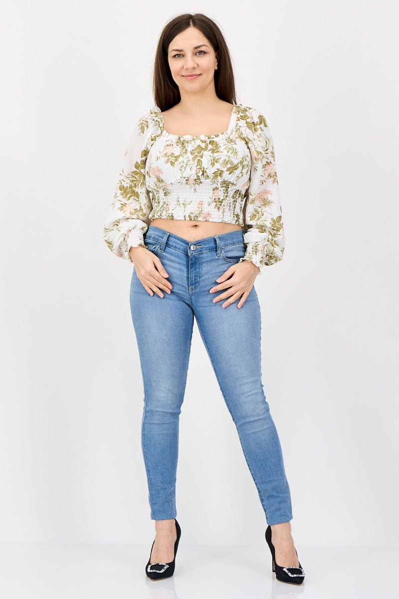 1 State Women Square Neck Long Sleeve Floral Pattern Blouse, Multicolor - Image 4