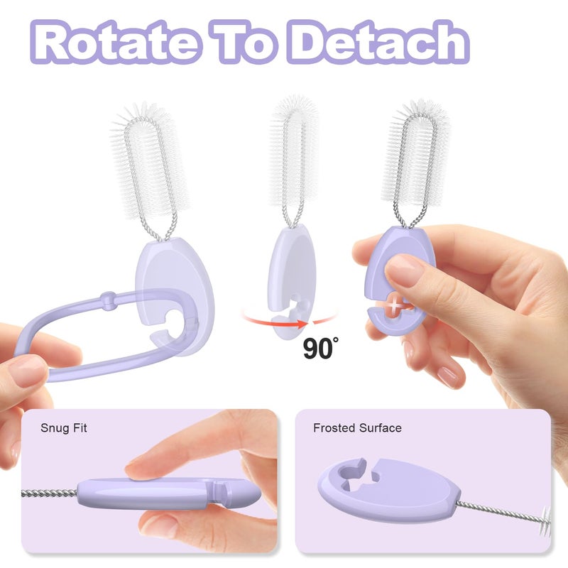 YOTIME Standing Straw Cleaner Brush Set, 4in1 Reusable Straw Brushes with Holder Ring, for Wide and Narrow Straws, Tumblers, Water Bottles and Cups, Purple - Image 4