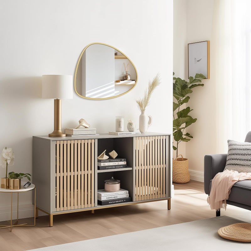 WallBeyond Asymmetrical Mirror, Irregular Wall Mirror, Wall Mirrors Decorative for Bedroom Living Room entryway Hall, Wall Mirror for mid Century Modern Decor 25" H x 20" W, Gold - Image 3