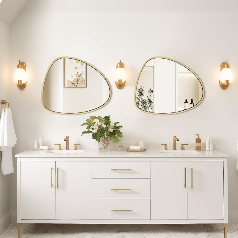 WallBeyond Asymmetrical Mirror, Irregular Wall Mirror, Wall Mirrors Decorative for Bedroom Living Room entryway Hall, Wall Mirror for mid Century Modern Decor 25" H x 20" W, Gold - Image 2