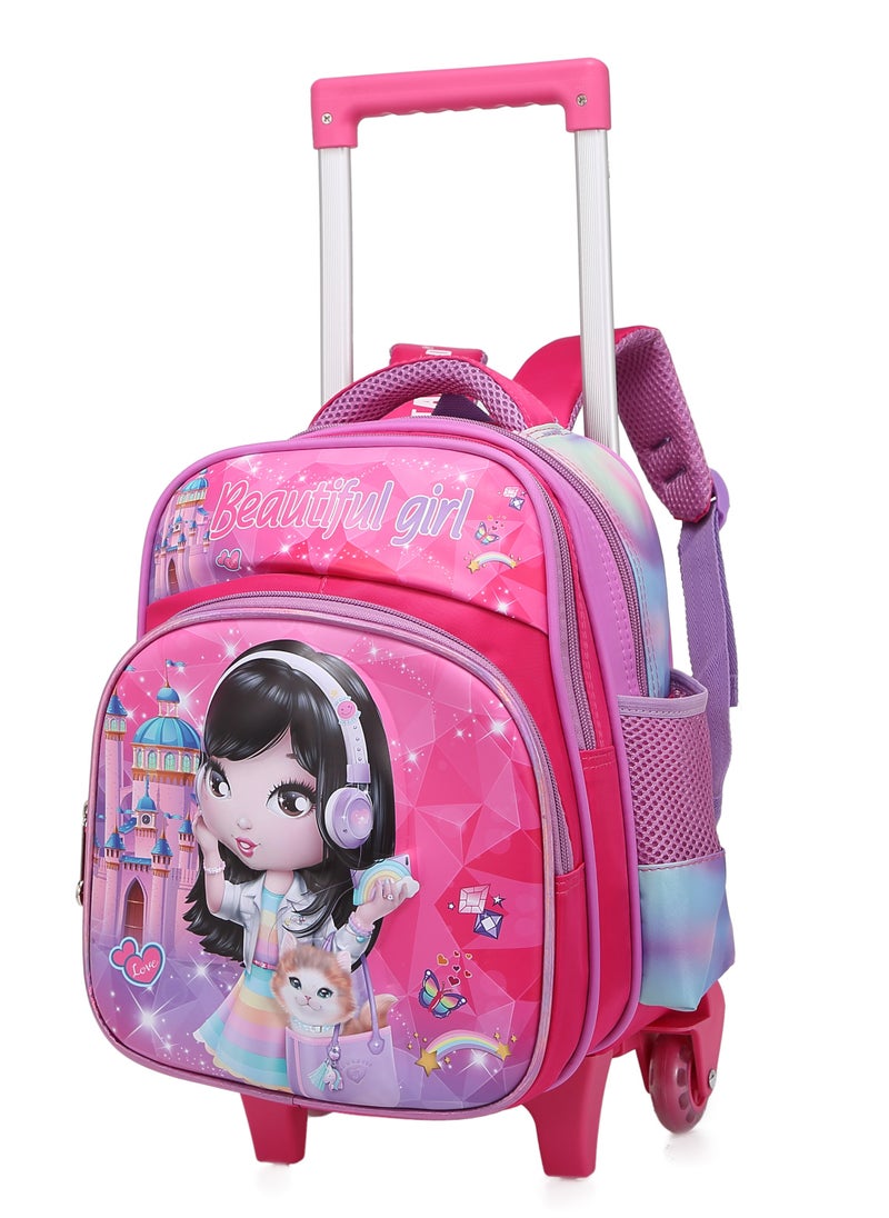 Stargold Baby Backpack 3Pcs For Baby Girls 1 lunch 1 Pencil Box And 1 Bag With Adjustable Strap For School 2 Wheels 12 Inch  - Image 2