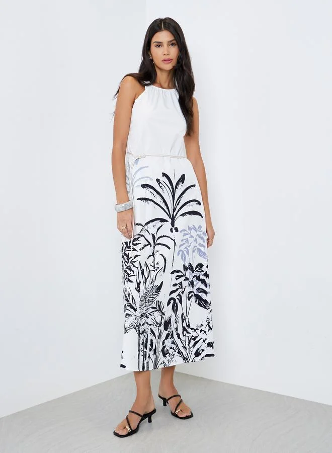 Styli White Floral Print Strappy Maxi Dress