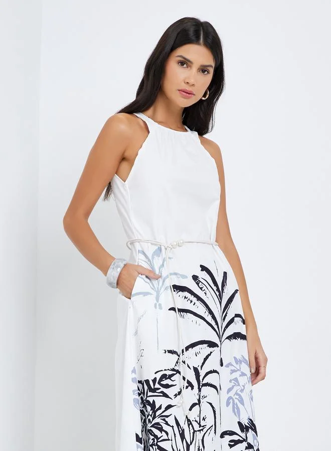 Styli Styli White Floral Print Strappy Maxi Dress