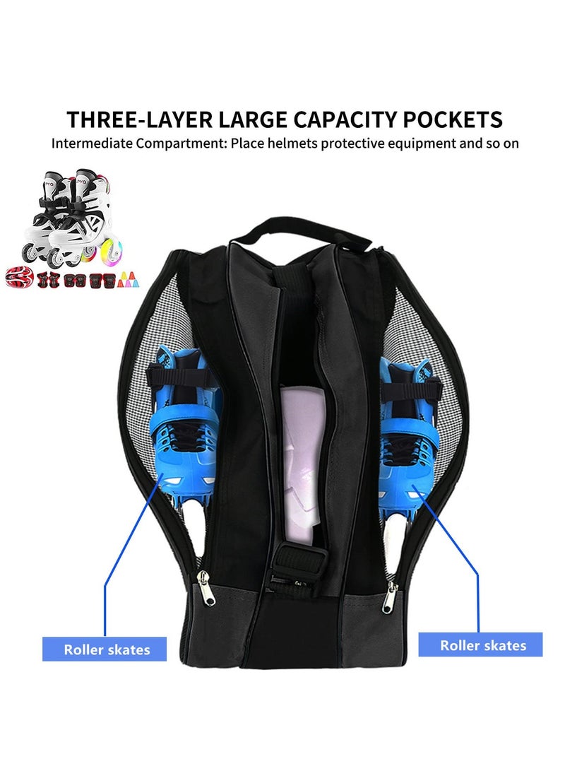 Generic Roller Skate Bag Breathable Ice Skate Bags with Adjustable Shoulder Strap Oxford Cloth Skating Shoes Storage Bag for Women Men Kid and Adults Roller Skate Accessories (Black) - Image 3
