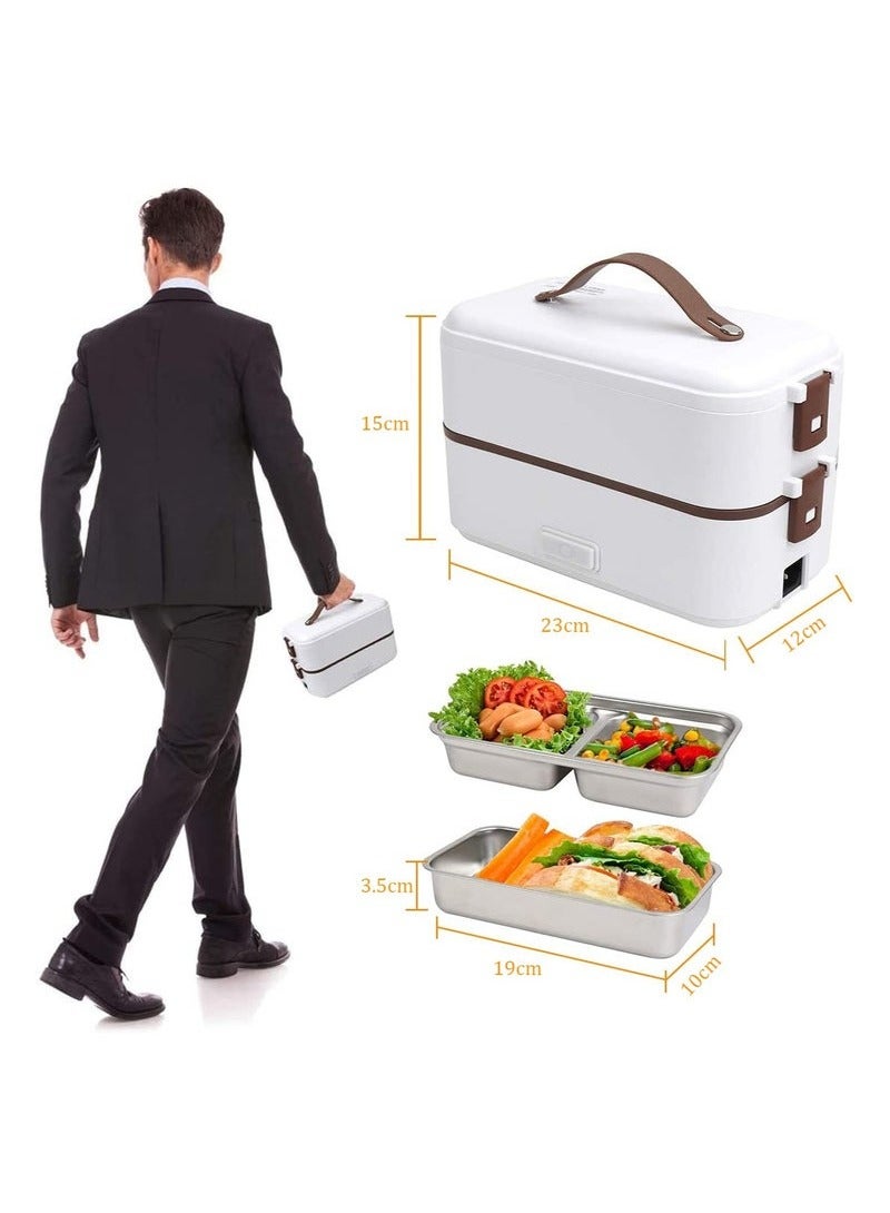 Bukela White 800ml 2-Layer Portable Electric Food Heater Lunch Box, Mini Removable 304 Stainless Steel 220v Food Heater  - Image 1
